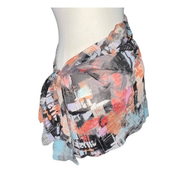 Gideon Oberson Abstract Print Sheer Tie Wrap Swim Cover-Up Skirt Sz Large - Picture 5 of 8